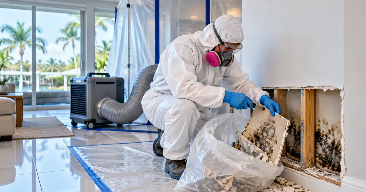 Landlord-Ready Mold Removal in Lake Harbor, FL — technician removing mold under containment